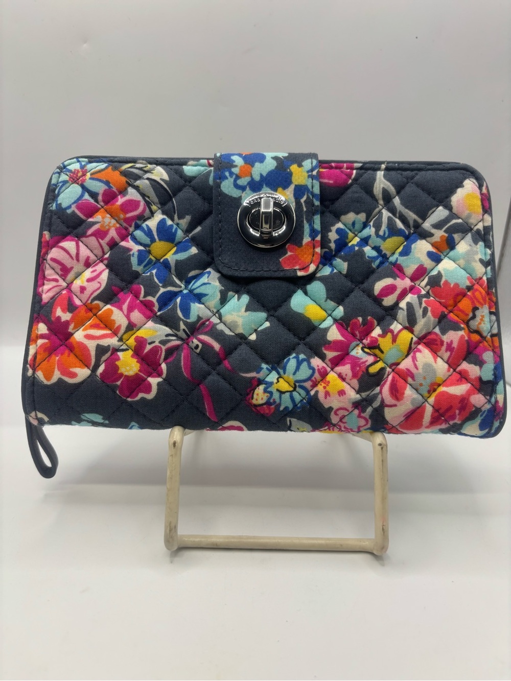 Vera Bradley Navy Quilted Floral Turn-Lock Wallet